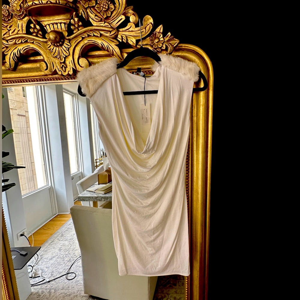 Sky White Bodycon Mini Dress with Cowl Neck